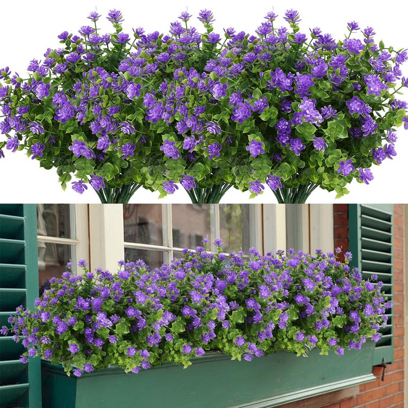 HAPLIA 6 Bundles Artificial Flowers, Fake Artificial Greenery UV Resistant No Fade Faux Plastic Plants for Wedding Bridle Bouquet Indoor Outdoor Home Garden Kitchen Office Table Vase (Purple) - Image 1